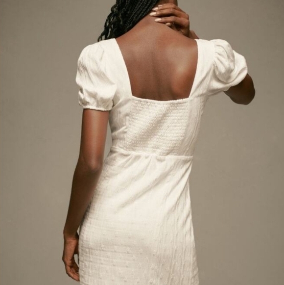 Anthropologie Maeve White Puff Sleeve Square Neck Mini Dress M NWT - Picture 3 of 8